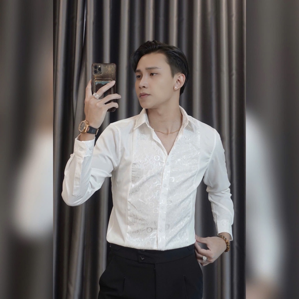Áo Sơ Mi Phối Hoa Hồng DOTAMSTORE - Sơ Mi Nam Công Sở Vải Lụa Chống Nhăn Dáng Slimfit - Menswear Có 