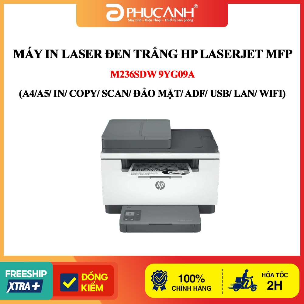 Máy in laser đen trắng HP LaserJet MFP M236SDW 9YG09A (A4/A5/ In/ Copy/ Scan/ Đảo mặt/ ADF/ USB/ LAN