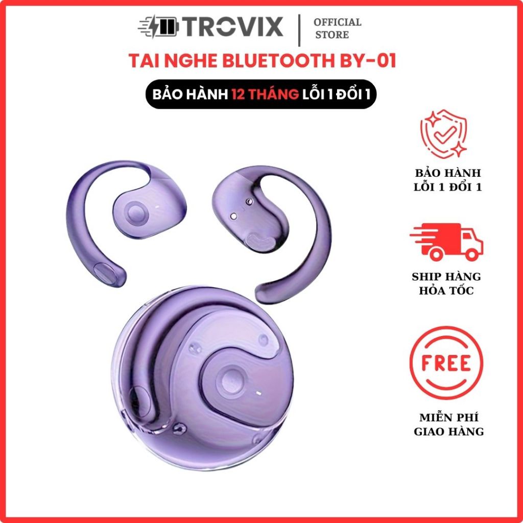Tai nghe nhét tai OWS BY01,Tai Nghe Không Dây TROVIX Chất Lượng Âm Tốt, Dung Lượng Pin Cao, Tương Th