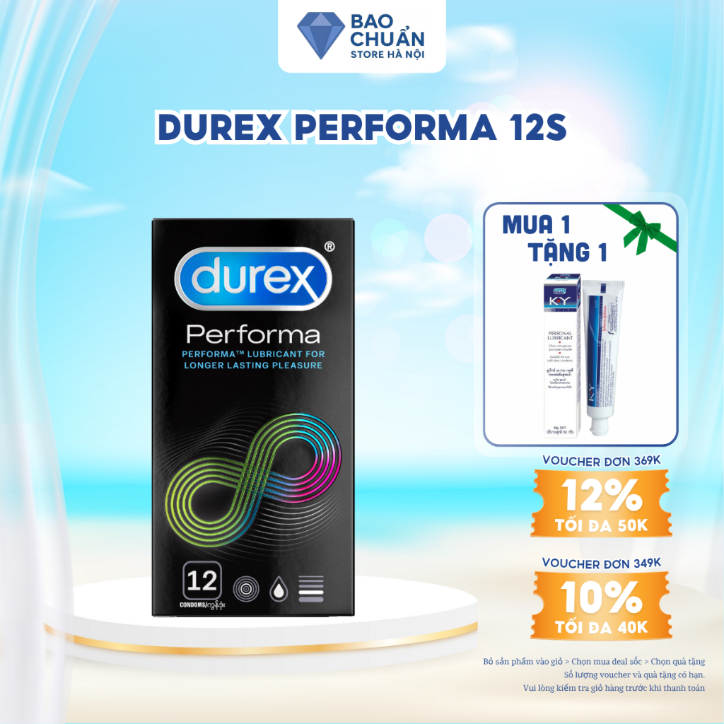 [MUA 1 TẶNG 1][GIAO HỎA TỐC]Bao Cao Su Durex Performa 12s Nhiều Gel Làm Mát Kéo Dài Thời Gian Eo Thắt Chống Trượt 52mm