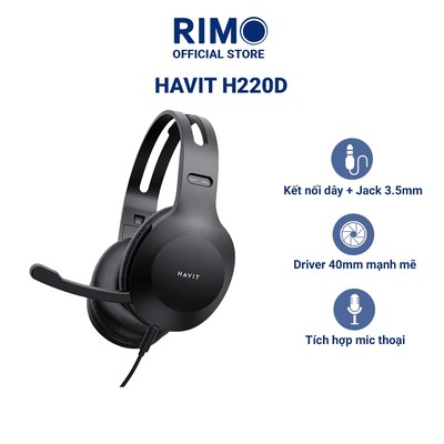 Tai nghe Headphone Havit H220D có dây, tích hợp Micro, có driver 40mm - Hàng chính hãng