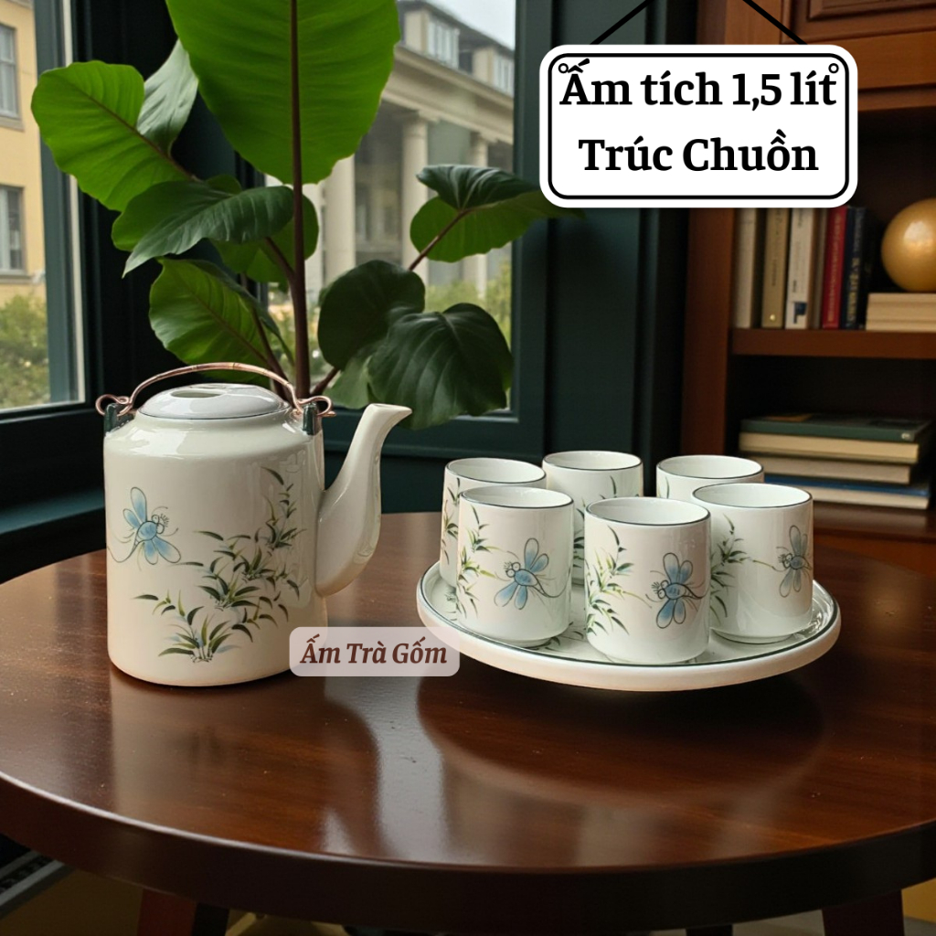 Ấm tích pha trà 1.5 lít gốm sứ Bát Tràng, ấm tích ủ chè xanh, ấm tích men rạn, ấm tích hãm trà xanh,