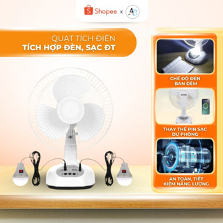   Tặng 2 Bóng Đèn  Quạt Tích Điện Năng Lượng Mặt Trời ABHOME Dùng 8-10h Tích Hợp Đèn Sạc Điện Thoại 