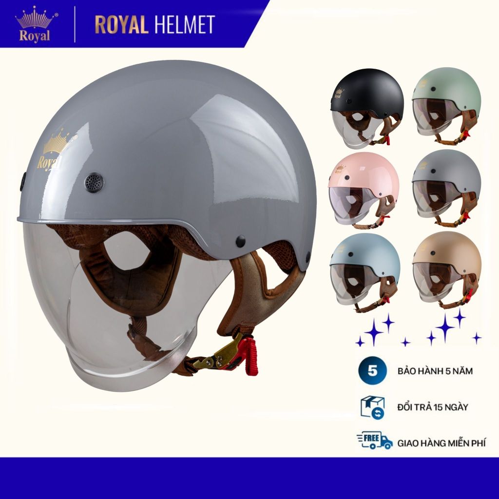 Mũ bảo hiểm nửa đầu Royal M239 có kính âm màu trà nhiều size cho nam nữ đi xe máy