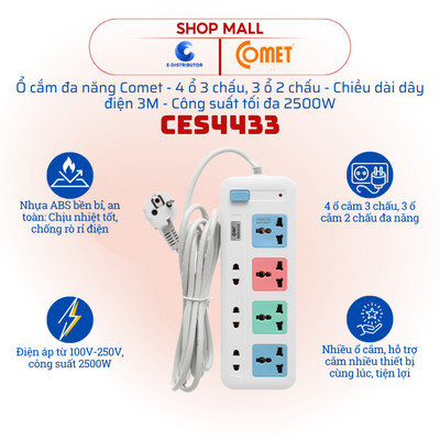 [HỎA TỐC] Ổ cắm đa năng Comet CES4433 - Công suất 2500W - Hàng chính hãng