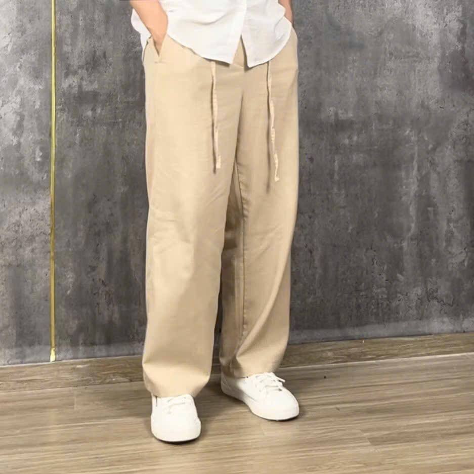 Quần ống suông nam nữ form rộng, chất liệu Đũi linen, vài mát, dày dặn, quần dài nam nữ, phong cách 