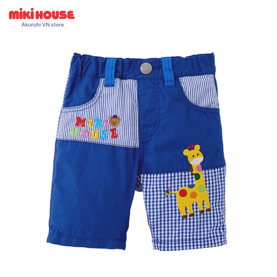 Quần lửng xanh Classic Bear cho bé nam từ 3 tới 6 tuổi hoạ tiết thêu, Miki House, [12-3110-145]