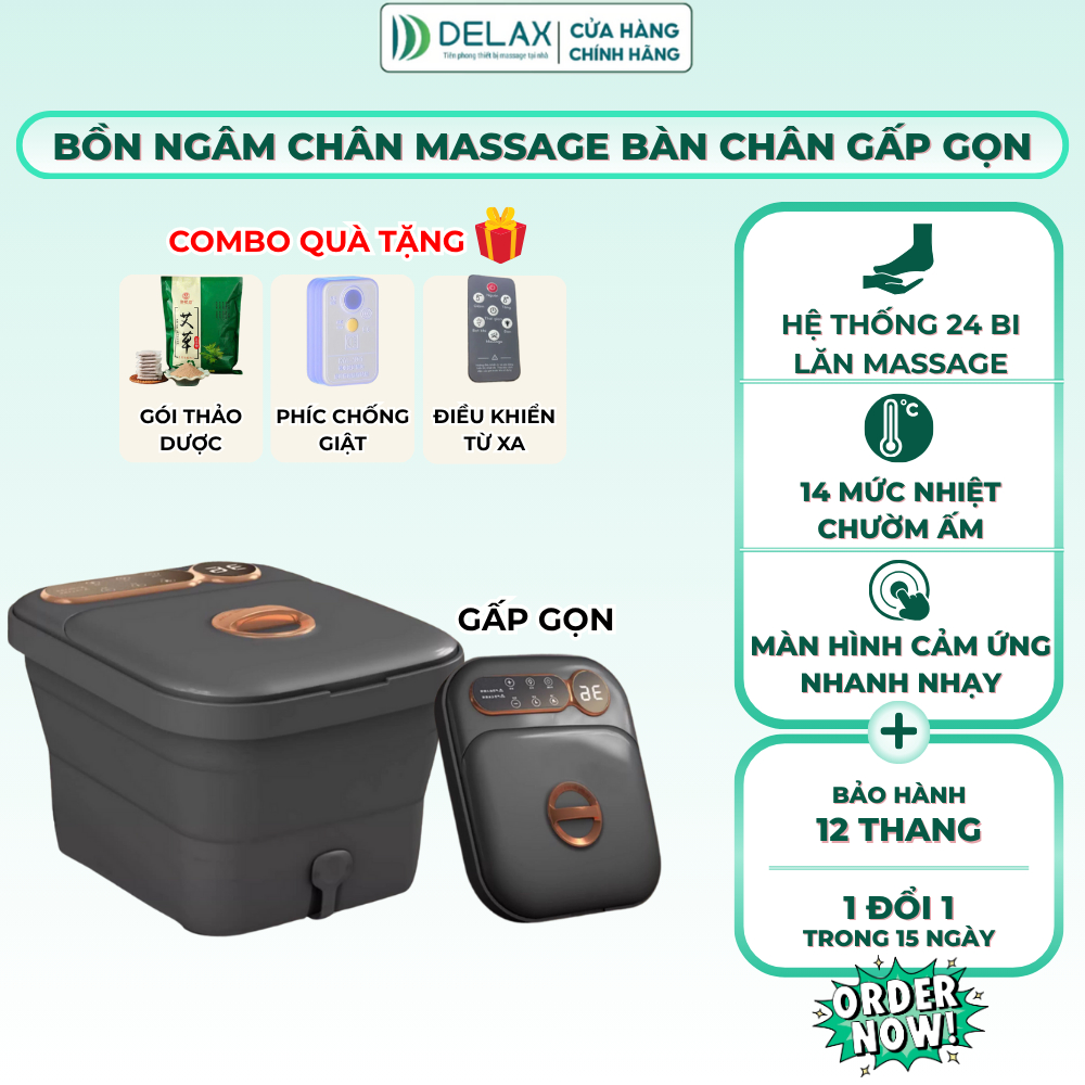 Máy Ngâm Chân Delax Massage Thiết Kế Gấp Gọn, Tự Động Làm Nóng, Chống Giật, Làm Ấm Thư Giãn BNC02