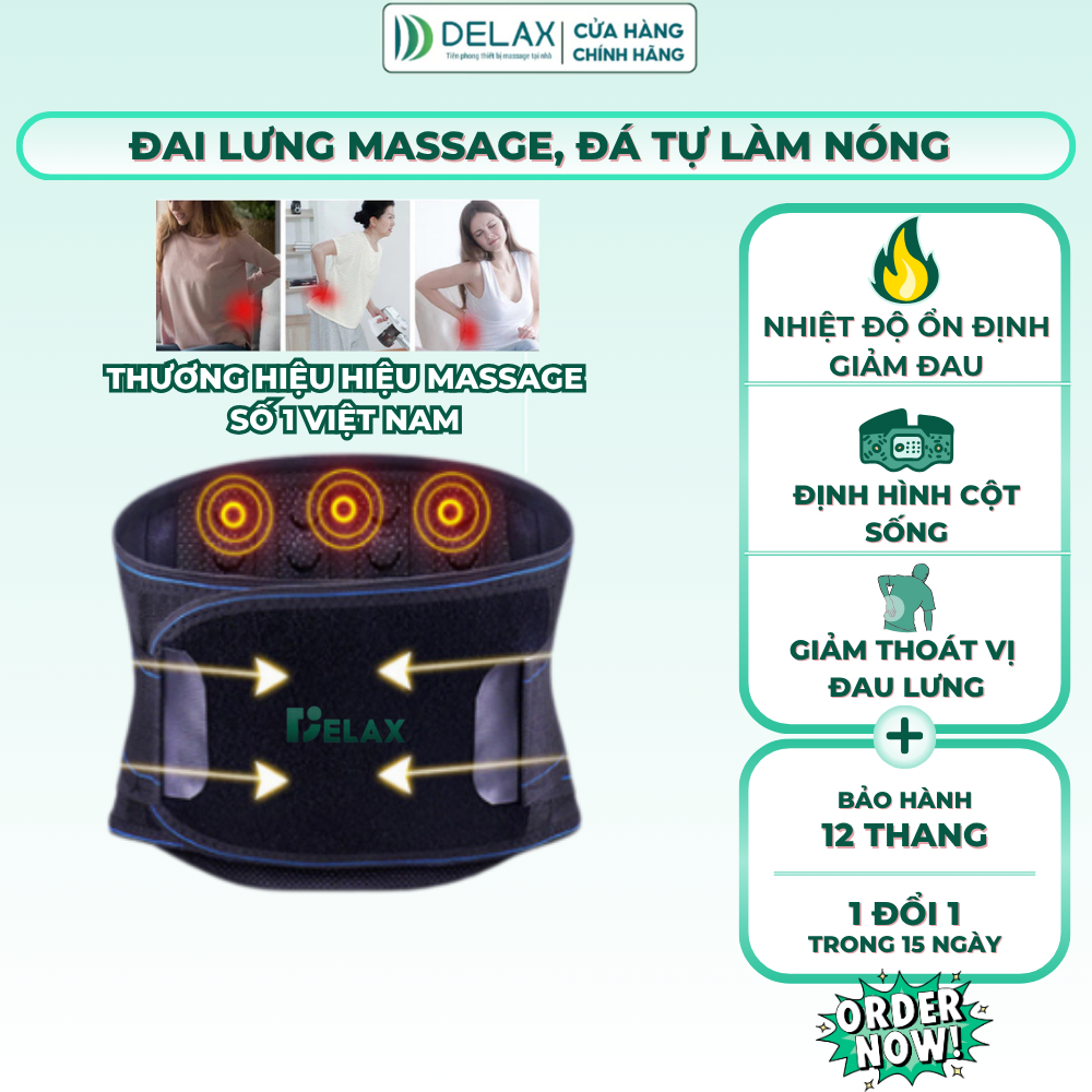 Đai Lưng DELAX Đai Tự Làm Nóng Từ Đá Tourmaline Trị Liệu Vật Lý Hỗ Trợ Cột Sống, Giảm Đau DTL01