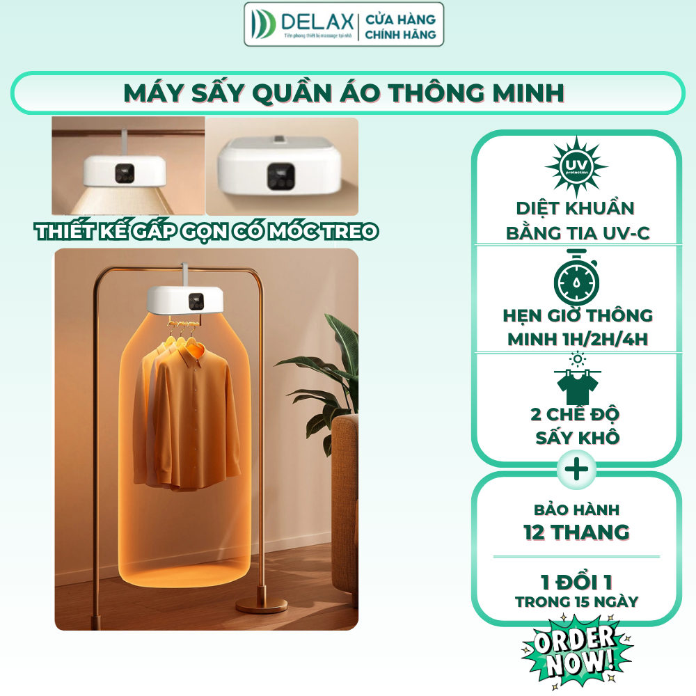 Máy Sấy Quần Áo DELAX - SQA02 Khử Trùng, Công Nghệ Tiên Tiến Gấp Gọn 3D 2 Chế Độ Tiết Kiệm Diện Tích
