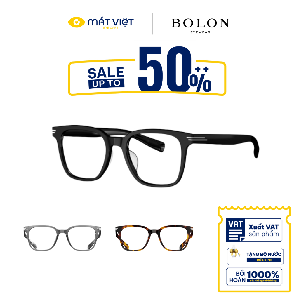 Gọng Kính Unisex BOLON BJ3226, Gọng Kính Acetate, Gọng Kính Vuông, Mắt Kính Mắt Việt