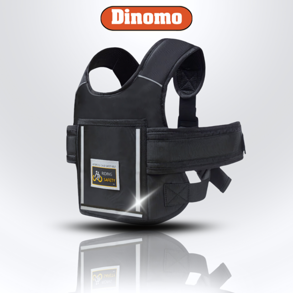 Đai Đi Xe Máy DINOMO Cao Cấp Cho Trẻ 2-12 Tuổi, Có Dải Phản Quang, Túi Đựng Đồ, Đệm Lưới Thoáng Khí