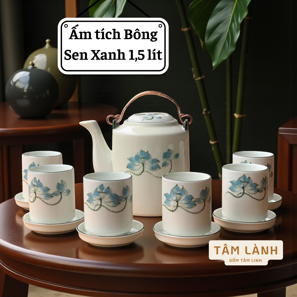 Ấm tích 1.5 lít gốm sứ Bát Tràng, ấm tích ủ chè xanh, ấm tích sứ, ấm tích men rạn, ấm tích hãm trà x