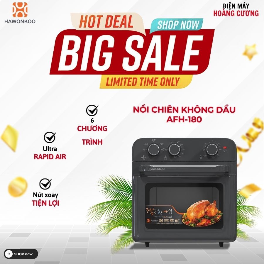 Nồi Chiên Không Dầu Hawonkoo AFH-180 - Dung Tích Lớn, Dễ Sử Dụng, Dễ Vệ Sinh, Tiết Kiệm Dầu Mỡ