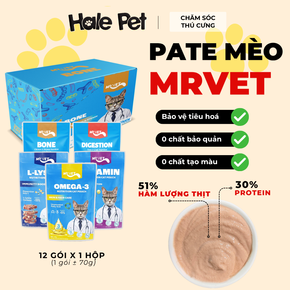 [COMBO 12 GÓI] Pate cho mèo MRVET - Bổ sung Omega-3, Vitamins, L-Lysine, Iron, DHA tốt cho mèo