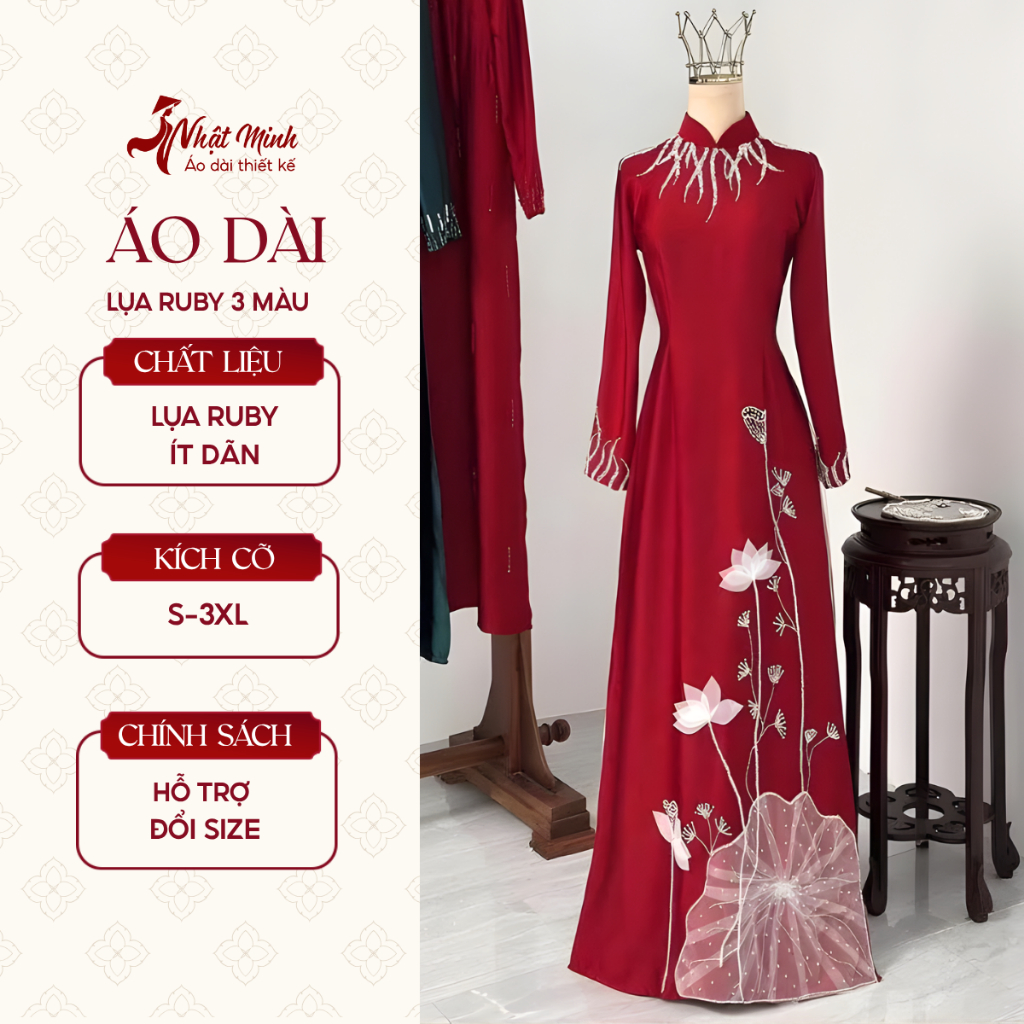 [LỤA RUBY 3 MÀU ĐÍNH KẾT]_Áo dài mẹ sui lụa ruby 3 màu đính thủ công sang trọng