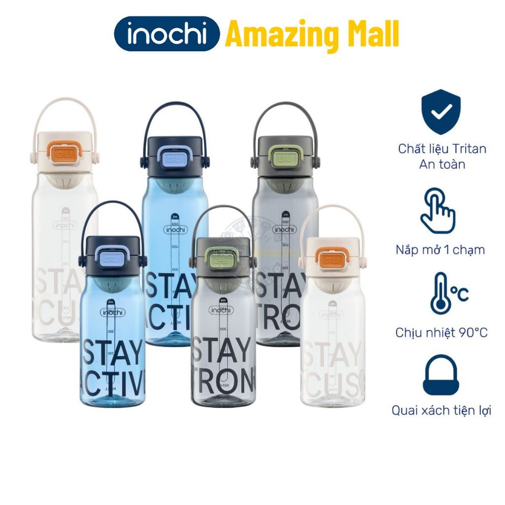 Bình Nước thể thao nhựa Tritan Inochi Kita Base dung tích 560ml/720ml nắp mở 1 chạm Amazing Mall