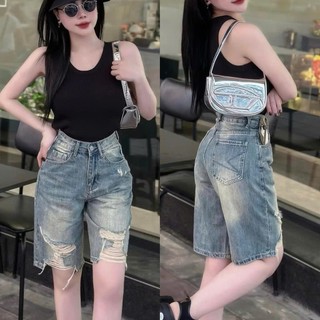  Quần Jeans Ngố Nữ Phom Ống Rộng Dáng Lửng Ngố Lưng Cao Bigsize 55-90kg Quần Bò Đùi Nữ Đến Đầu Gối 