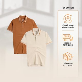 Áo Thun Polo Nam  Cao Cấp Chất Liệu Gân 2 Màu Cam Đất & Be Phối Bo – BY COTTON 