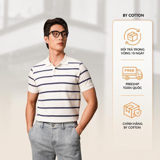  Áo Thun Polo Nam  Cao Cấp Polo Pique 2.0 Trắng In Sọc – BY COTTON 