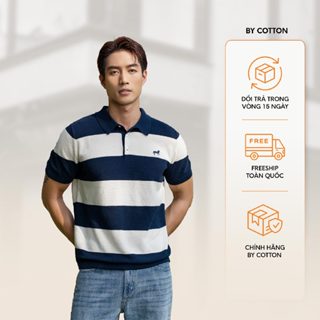  Áo Thun Polo Nam Cao Cấp Dệt Kim  Thêu Ngựa Sọc Trắng - Xanh Đen – BY COTTON 