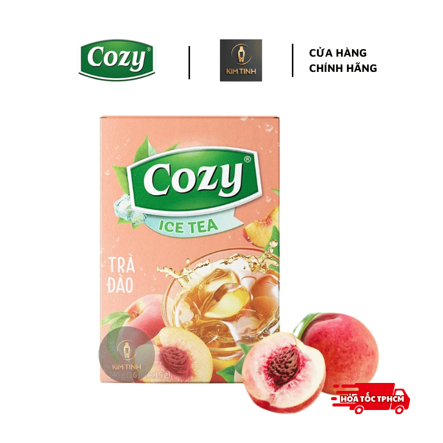 Trà Đào Cozy IceTea | Trà Cozy Đào Hoà Tan | Pha Chế Trà Đào, Trà Sữa, Hộp 16 gói x 15gr