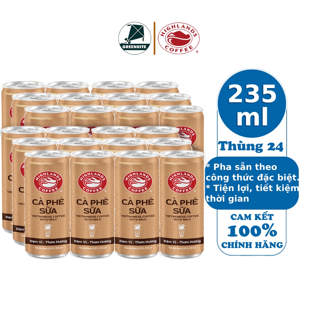 Thùng Cà Phê Sữa Highlands Coffee 235ml * 24 - Cà Phê Lon Pha Sẵn Highland