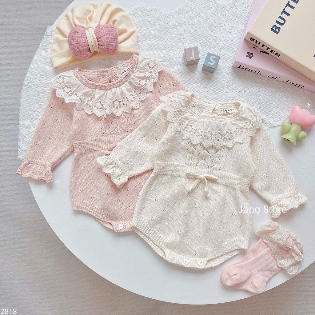 Body len dệt cổ ren bèo kem cho bé 2818