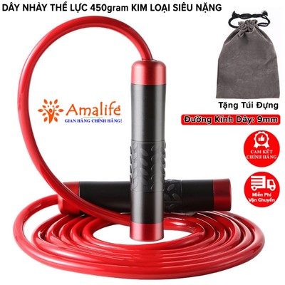 Dây Nhảy Đường Kính 9mm Nặng 4509gram Tập Thể Lực Amalife – Tay Cầm Kim Loại Siêu nặng – Dây Nhảy Thể Dục Cho người Lớn
