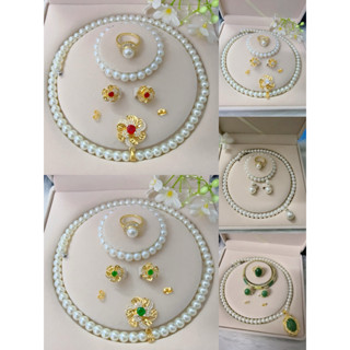 Com bo 3 món tặng nhẫn ngọc trai , Vòng cổ ngọc trai, lắc tay ,hoa tai DÂY NGỌC TRAI HOA MAI