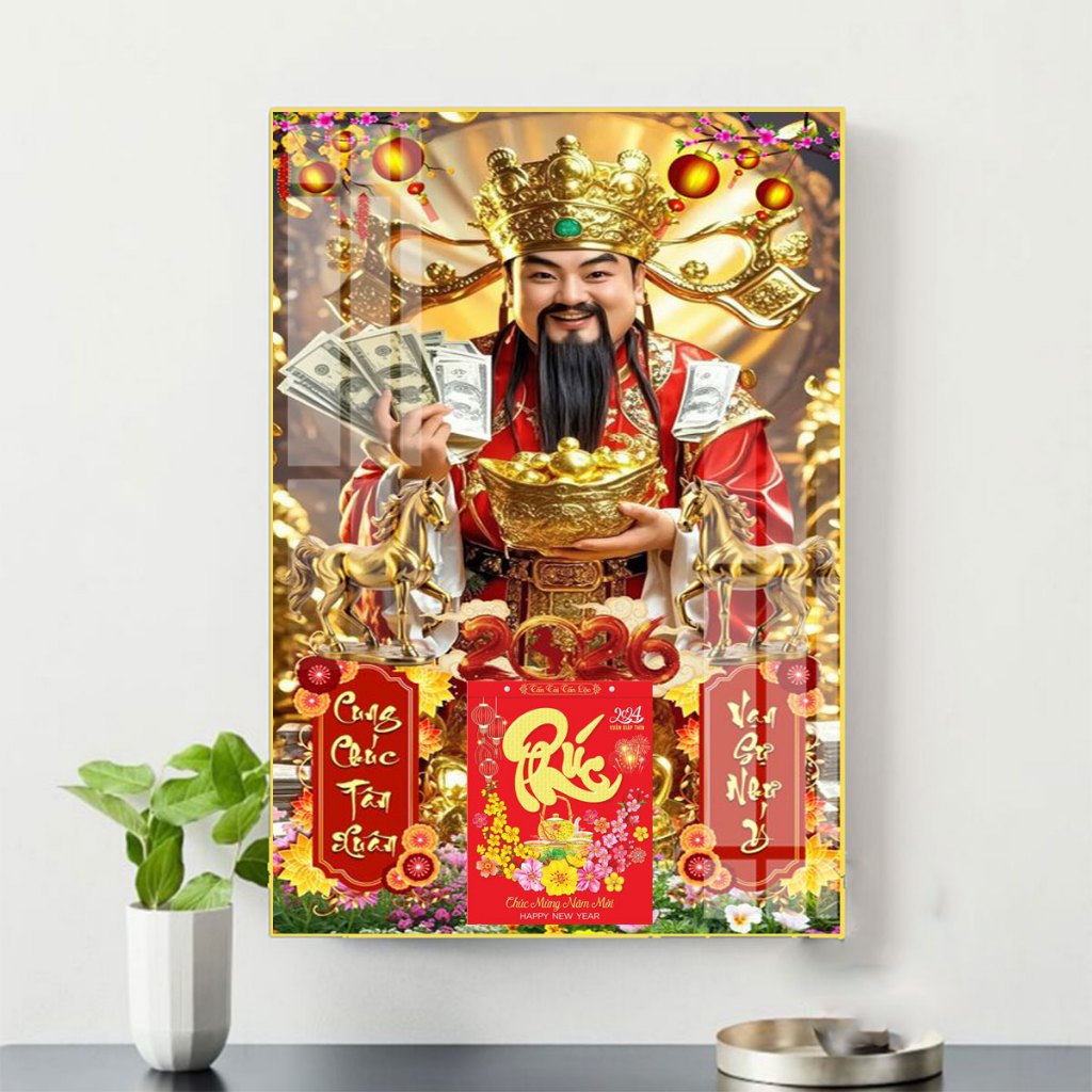 Lịch Tết 2026 - Lịch Tráng Gương Thần Tài May Mắn 2026  (40x60cm) TẶNG BLOC ĐẠI quà tặng ý nghĩa Dịp