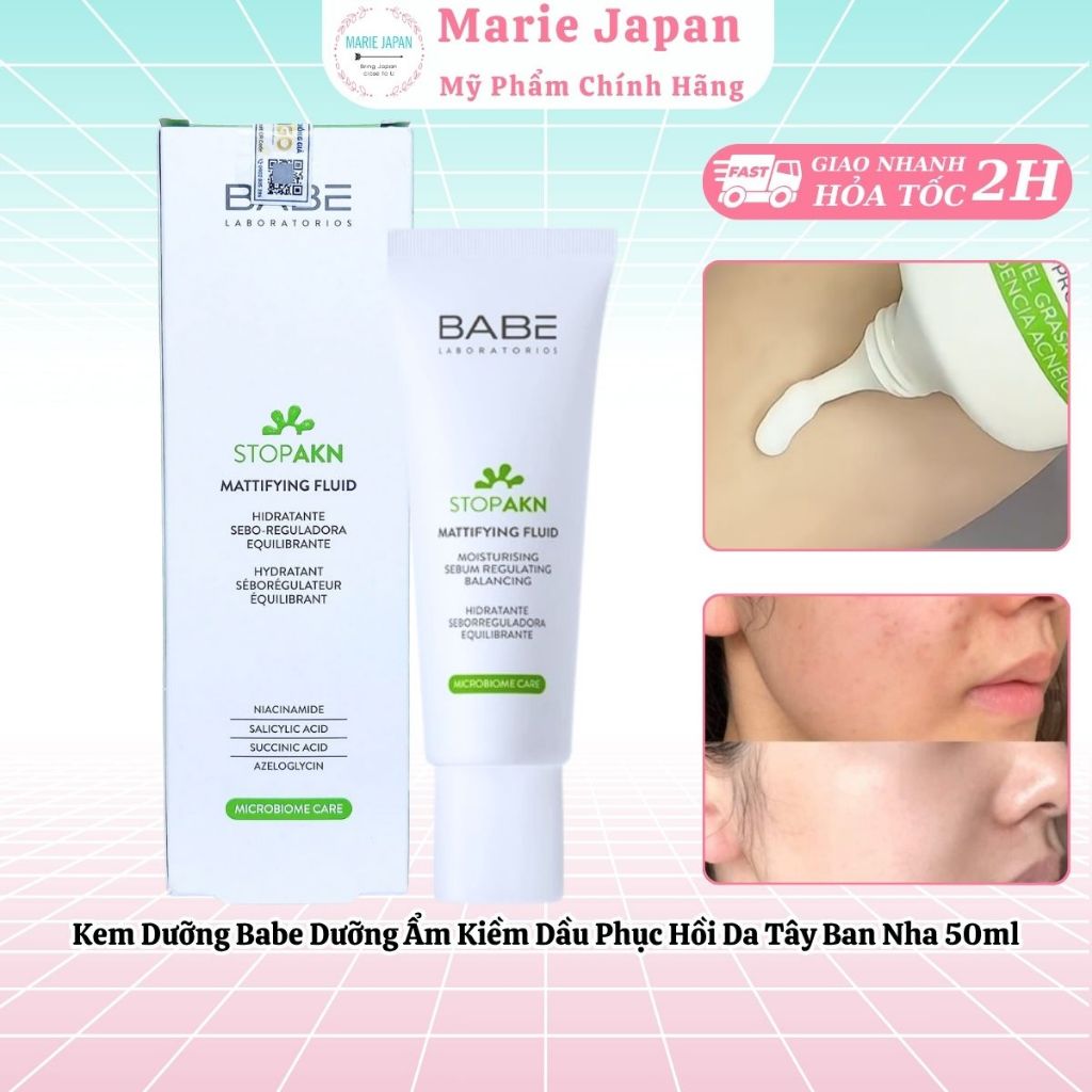 Kem Dưỡng Babe Stop AKN Mattifying Moisturiser Dưỡng Ẩm Kiềm Dầu Phục Hồi Da Giảm Mụn 50ml