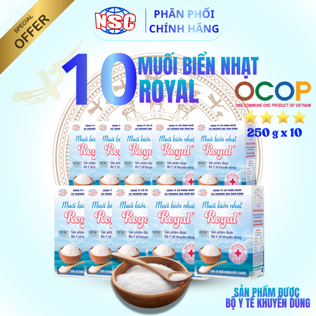 (COMBO) 10 Muối Biển Nhạt Royal [NSC] , Muối Cao Cấp, Thuần Chay , Vì Sức Khỏe Cộng Đồng | Hộp 250gr