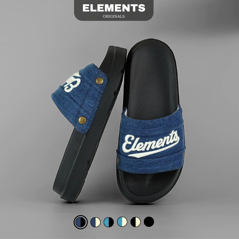 E18 Dép Elements vải jean đế bằng nam nữ (Slipper) Dép ELements Iconic Denim Unisex chữ thêu - E18T