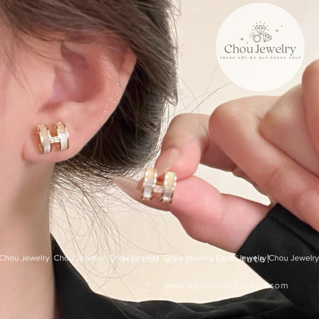 Bông Tai, khuyên tai Chữ H Cao Cấp -Chou Jewelry