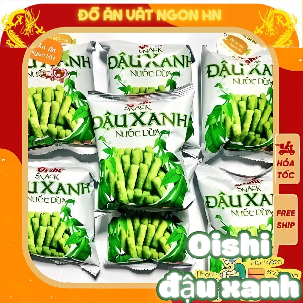 Combo bim bim Oishi đậu xanh nước dừa, snack đậu xanh tuổi thơ (gói 12g)