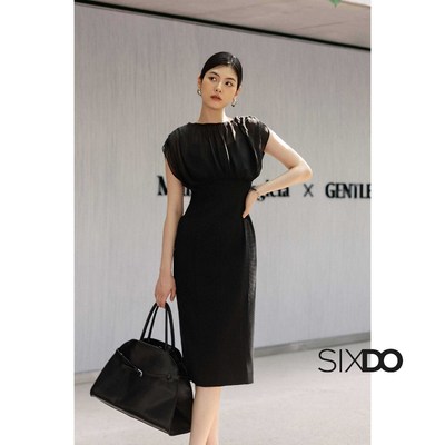 Đầm đen bút chì cổ tròn SIXDO (Black Raw Pencil Dress)