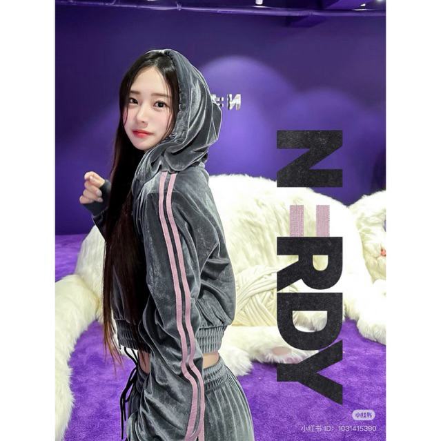 CHÍNH HÃNG Bộ nỉ nhung Nerdy áo hoodie quần suông hàng sẵn