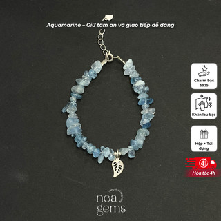  Vòng Tay Đá Aquamarine Thô Thiên Nhiên Charm Bạc 925 NOA GEMS 