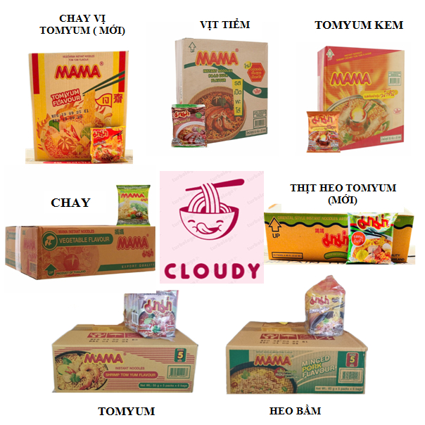  Thùng 30 gói Mì Mama vị Heo bằm Vịt tiềm Tomyum Tôm kem Chay rau nấm Chay chau cay heo chua cay Thái Lan 