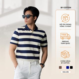  Áo Thun Polo  Cao Cấp Gân Sọc Xanh Đen Thêu Fox – BY COTTON 
