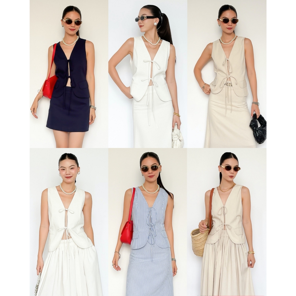 Áo Kiểu Linen Gile Waistcoat Nơ Amalfi | 4260 | Lana Official