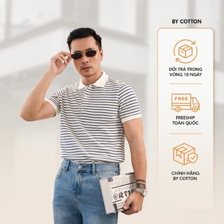  Áo Thun Polo Nam  Cao Cấp 2Layer Phối Sọc Nhuyễn Màu Xanh Đen – BY COTTON 