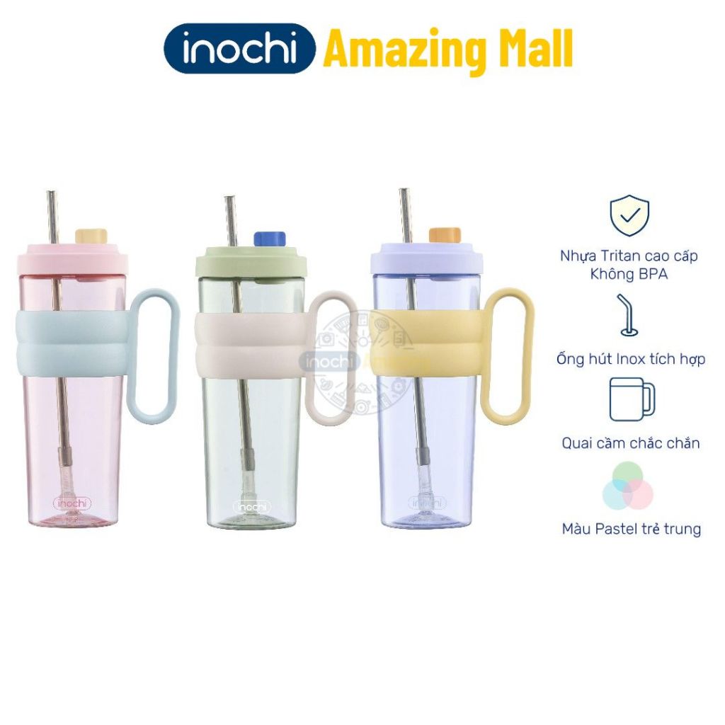 Ly nhựa Tritan Inochi Kita Charm dung tích 900ml quai xách cứng cáp đi kèm ống hút Amazing Mall