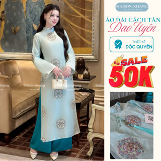  Áo Dài Thiết Kế "Giao Uyên" Dáng Suông Sang Trọng Màu Xanh Ngọc Vàng Tím – Áo Dài Maison Khang 