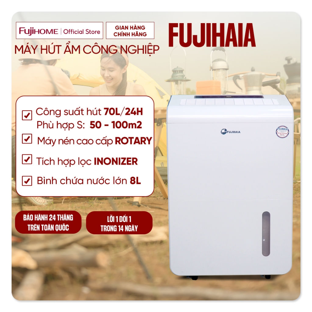 Máy hút ẩm công nghiệp 100m2 FUJIHAIA CONTINOUS CREATIVITY công suất hút ẩm lớn 70L/24h, lọc không khí Ionizer