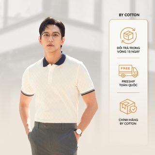  Áo Thun Polo Nam  Cao Cấp Pique Trắng In Tràn Monogram BC – BY COTTON 