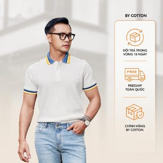  Áo Thun Polo Nam Cao Cấp Waffle Trắng Bo Cổ Xanh – BY COTTON 
