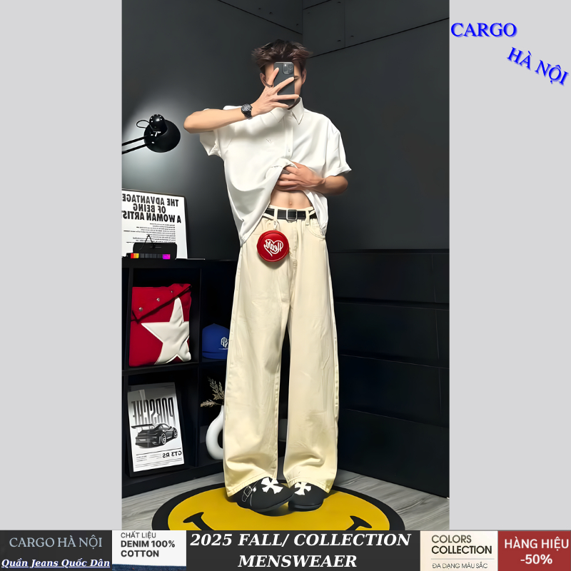 Quần Jean Nam Ống Suông Rộng Xám Wash Retro Cargo, Quần Jean Dáng Baggy Nam Lưng Cao Phong Cách Hàn Quốc The Jeans | BigBuy360 - bigbuy360.vn