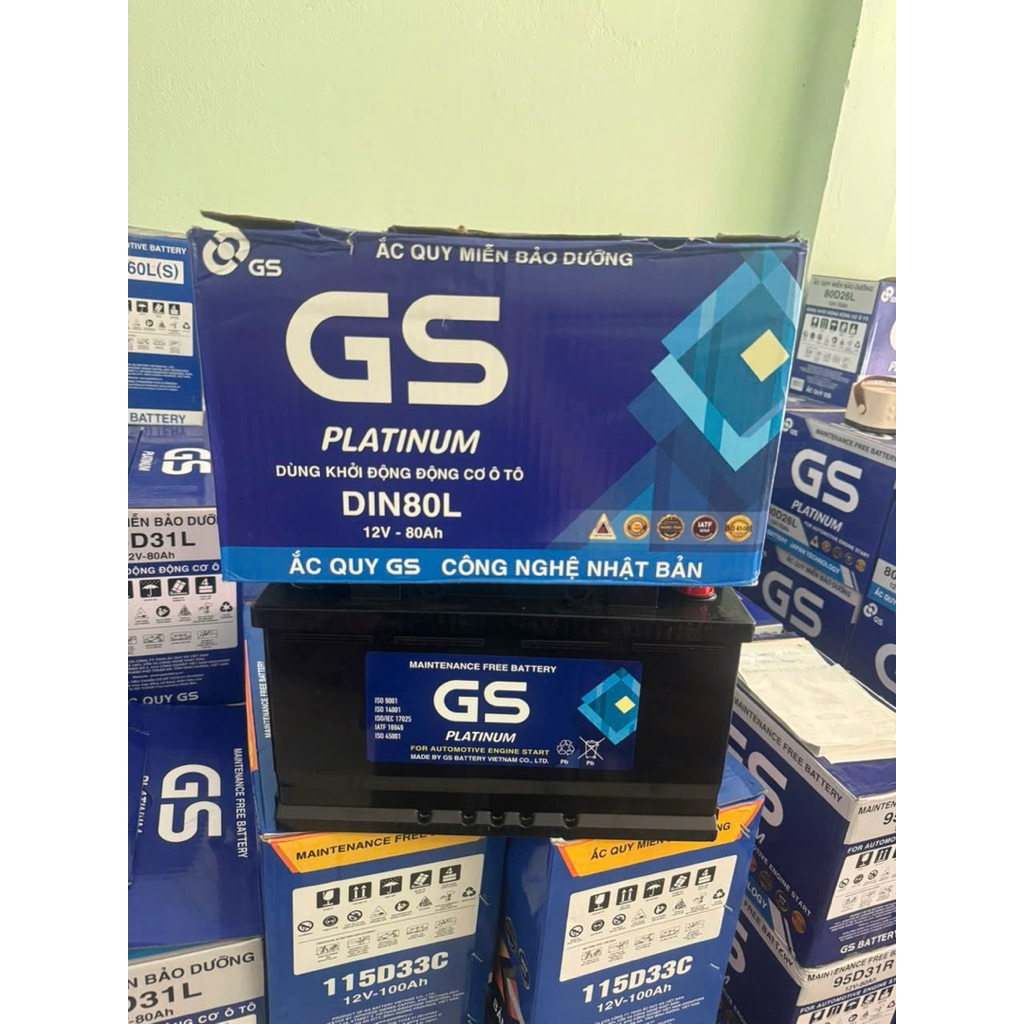 Bình ắc quy 12v khô miễn bảo dưỡng GS DIN80L-LBN (12V, 80AH)